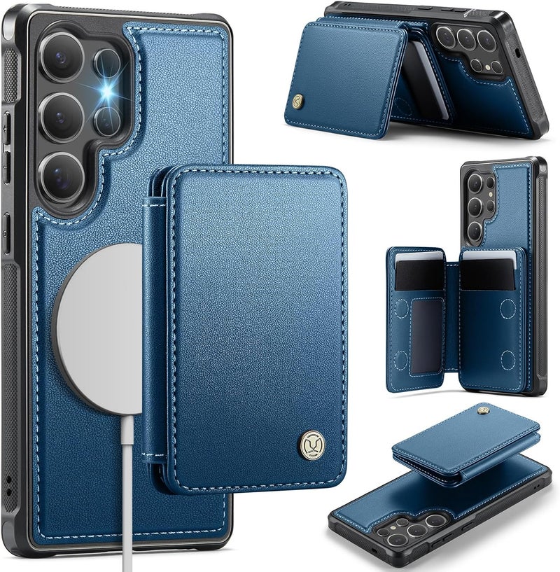 Usroom Compatible with Magsafe for Samsung Galaxy S25 Ultra Wallet Case Magnetic Card Holder, RFID Blocking 2 in 1 Detachable Kickstand Shockproof Case for Women Men, Blue - Image 1